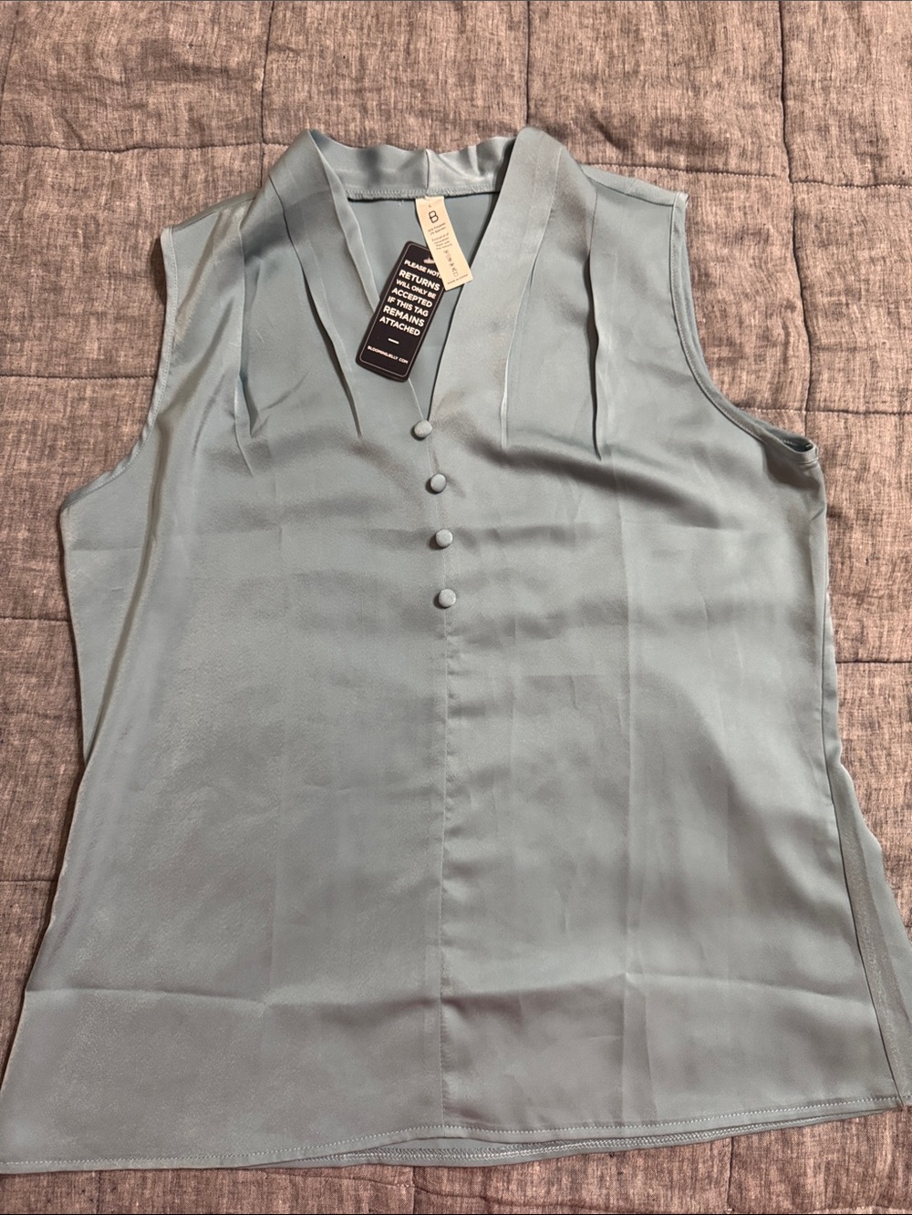 Blooming Jelly Sleeveless Pleated V-Neck Shell Top in Light Sage